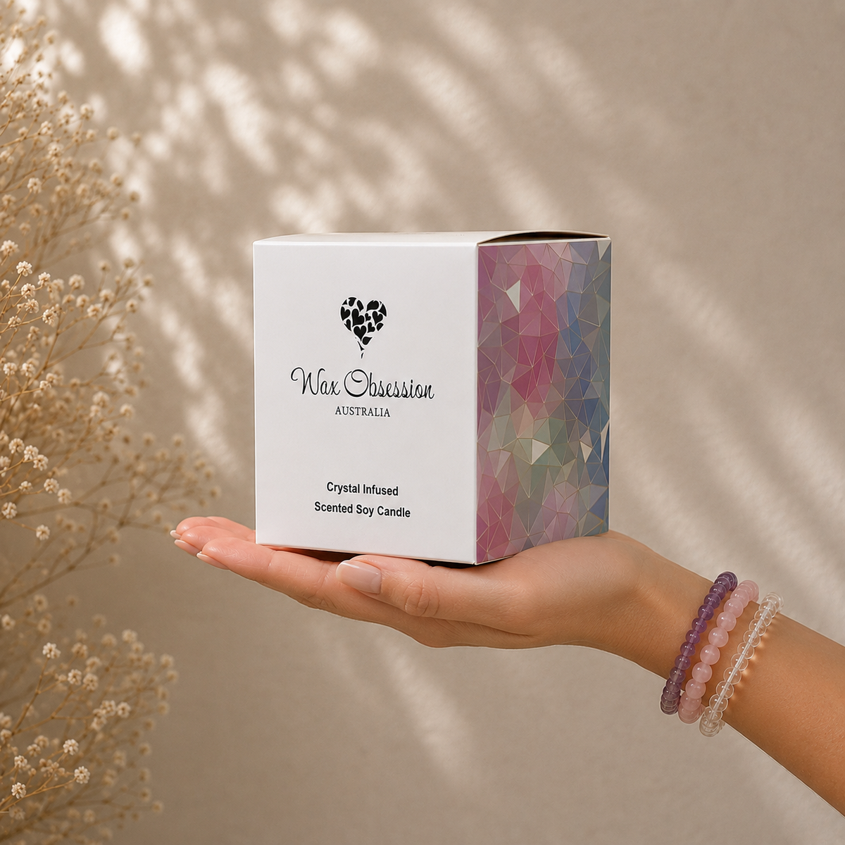 Lapis Lazuli Crystal Candle in custom printed packaging by Wax Obsession