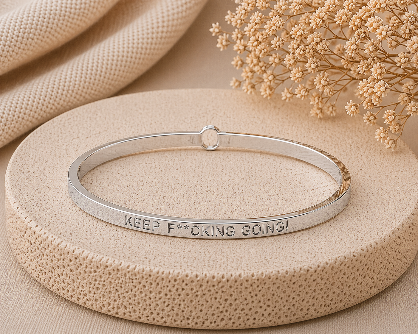 Good Vibes Only Quote Bangle – Keep F**cking Going Stainless Steel Bracelet by Wax Obsession