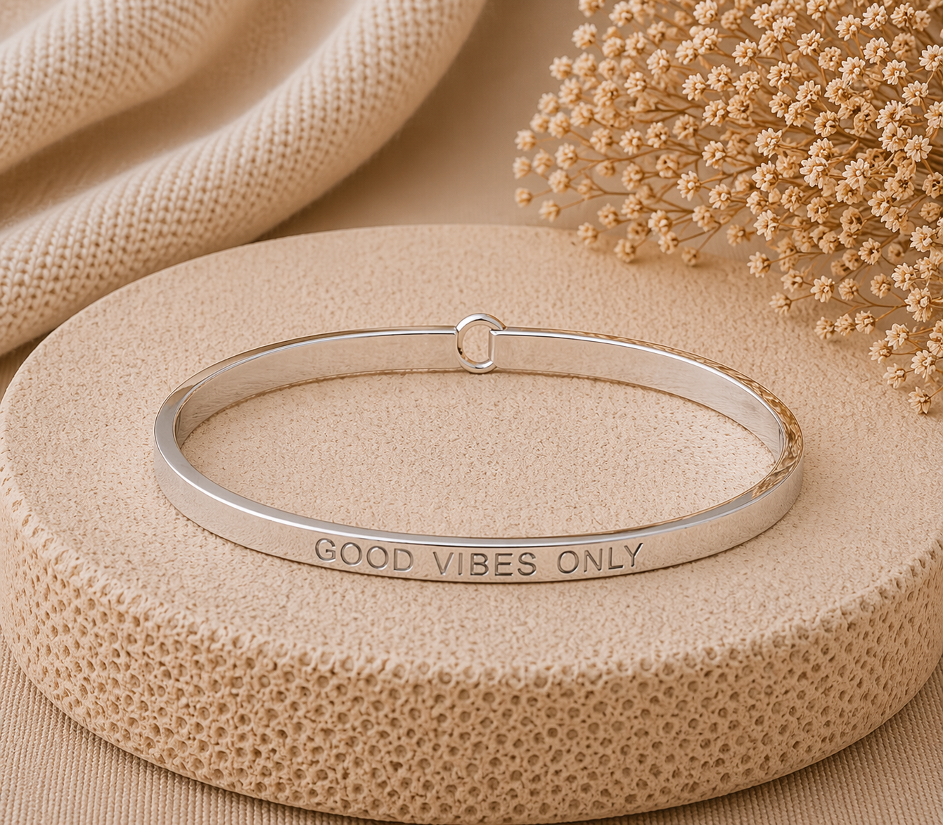 Good Vibes Only Quote Bangle – Stainless Steel Bracelet by Wax Obsession