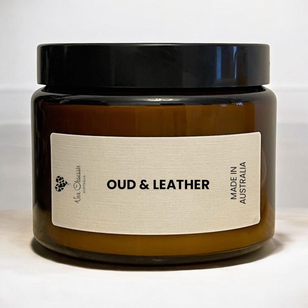 Oud & Leather Candle – Triple Wick Soy Candle by Wax Obsession