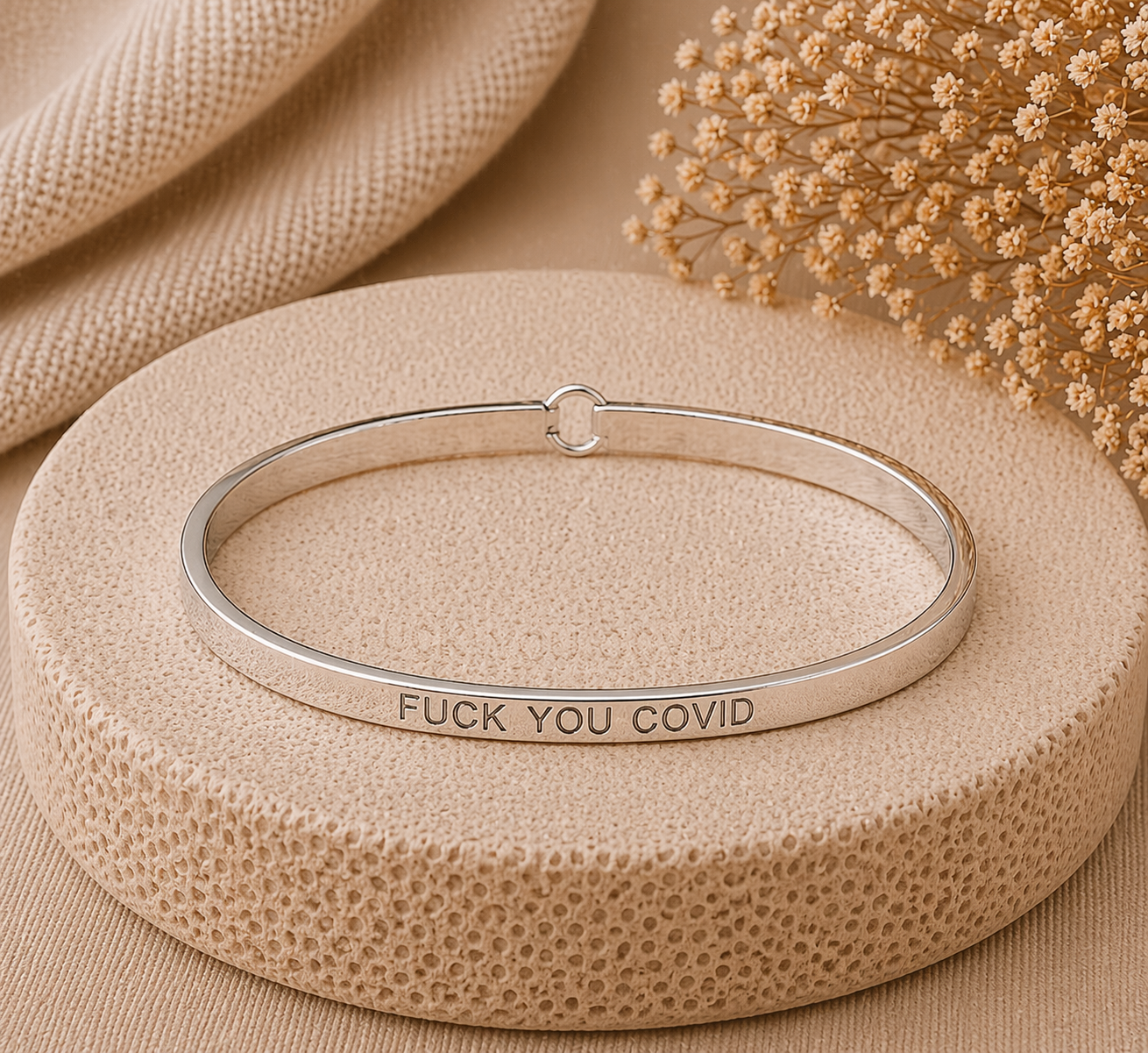 Fuck You Covid Quote Bangle – Stainless Steel Bracelet by Wax Obsession