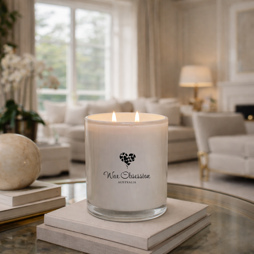 Baby Powder Scented Candle in lounge room