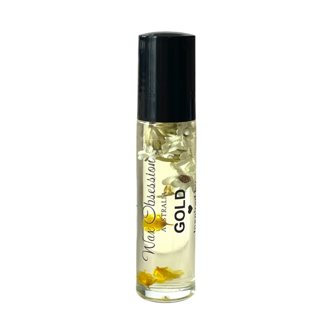 Gold Roll-On Perfume – 1 Million dupe by Wax Obsession, infused with real dried flowers