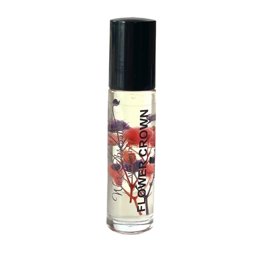 Flower Crown Roll-On Perfume – Flowerbomb dupe by Wax Obsession, infused with real dried flowers