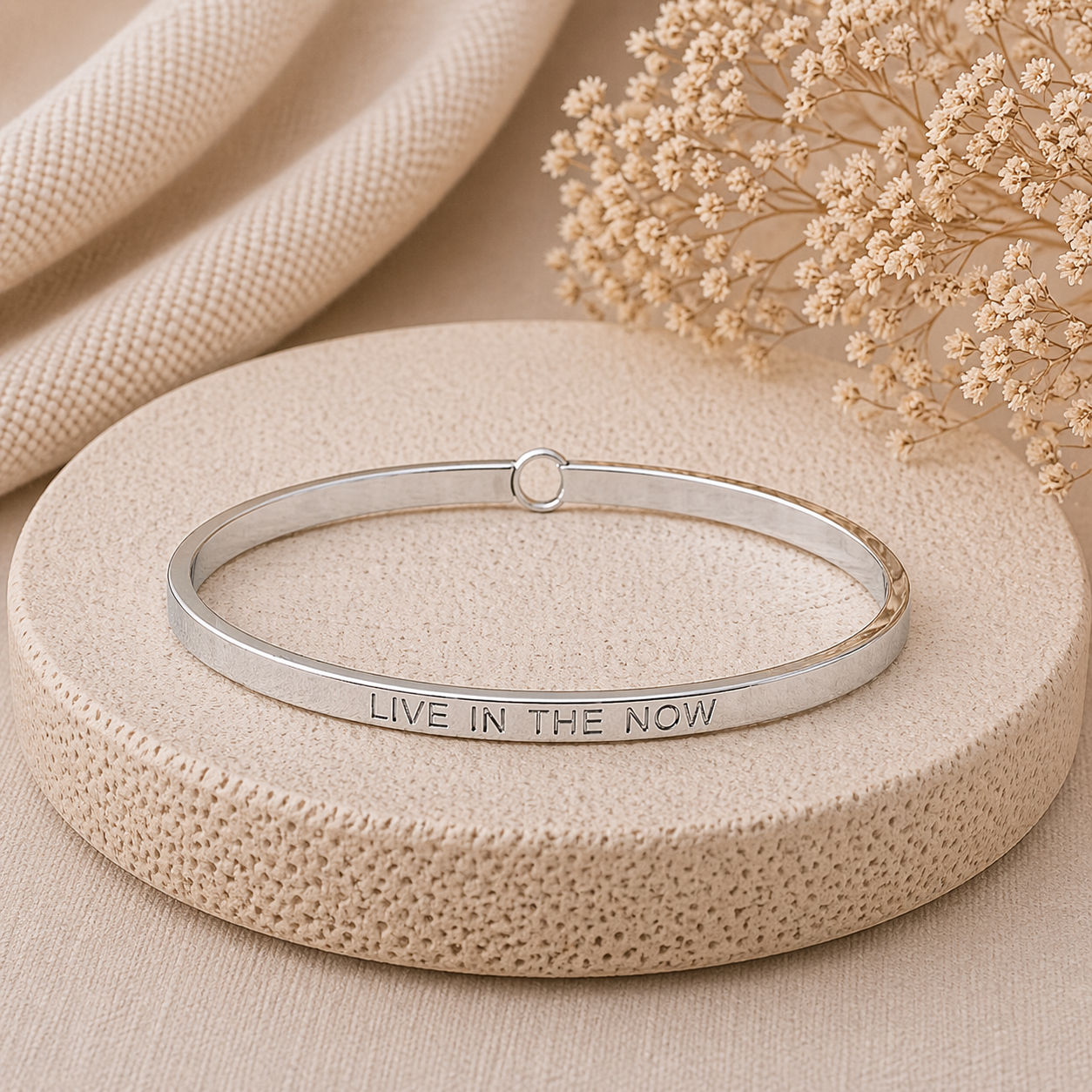 Live In The Now Quote Bangle | Stainless Steel Bracelet