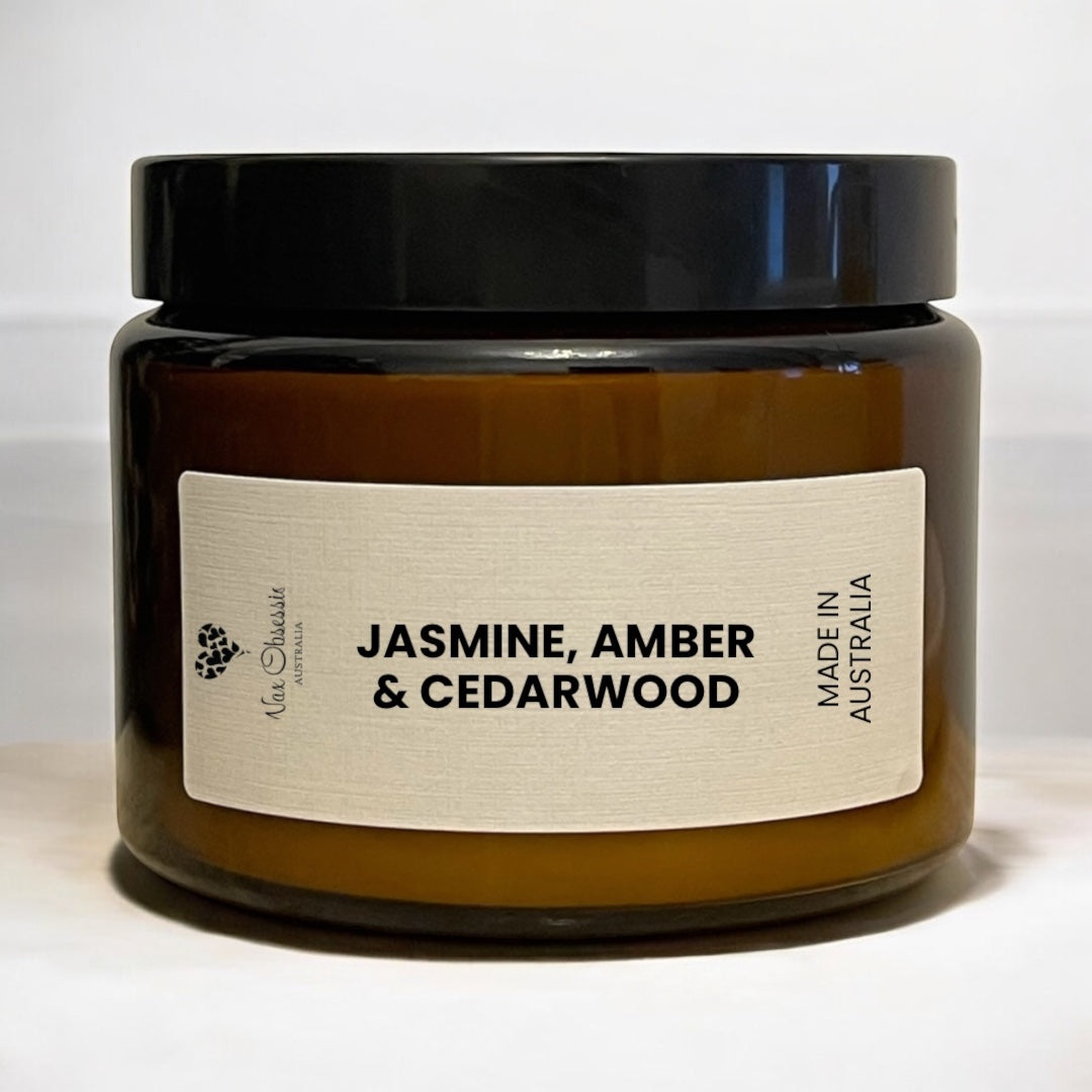 Jasmine, Amber & Cedarwood Candle – Triple Wick Soy Candle by Wax Obsession