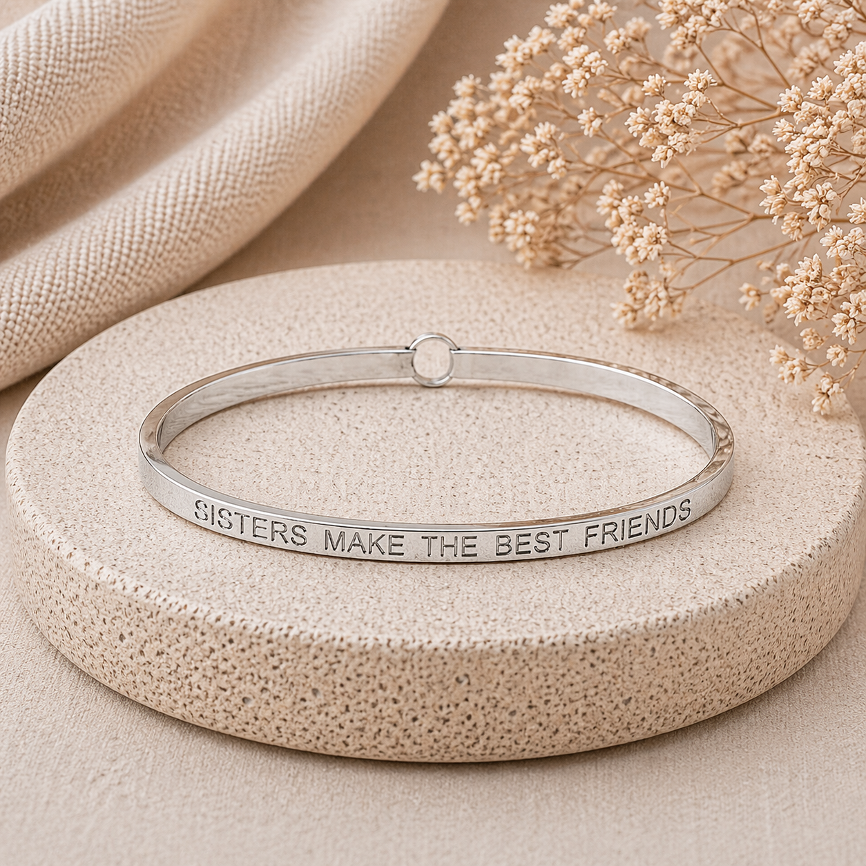 Sisters Make The Best Friends Quote Bangle – Stainless Steel Bracelet by Wax Obsession