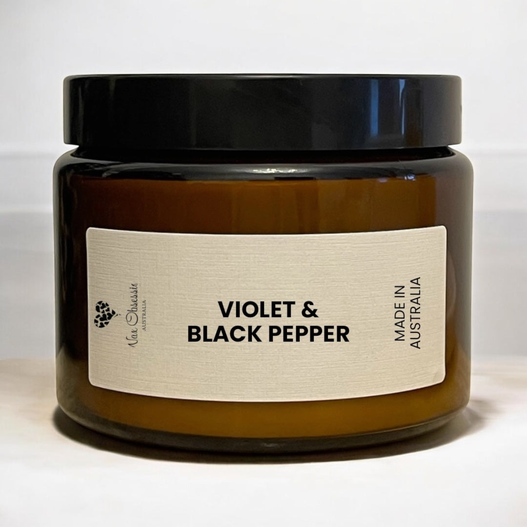Violet & Black Pepper Candle – Triple Wick Soy Candle by Wax Obsession