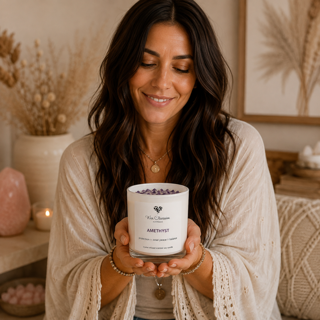 Amethyst Crystal Infused Soy Candle | Made in Australia by Wax Obsession