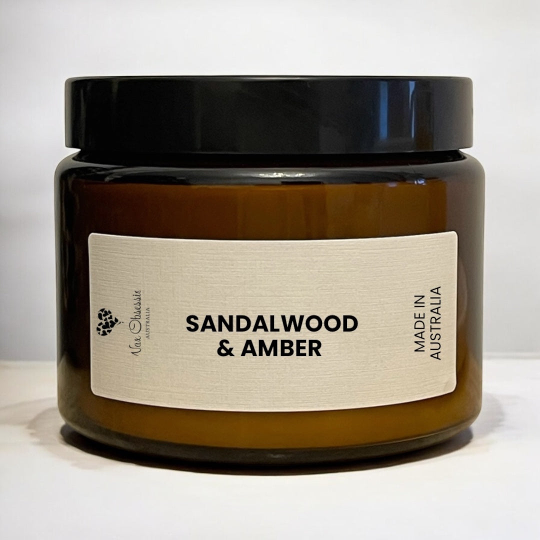Sandalwood & Amber Candle – Triple Wick Soy Candle by Wax Obsession