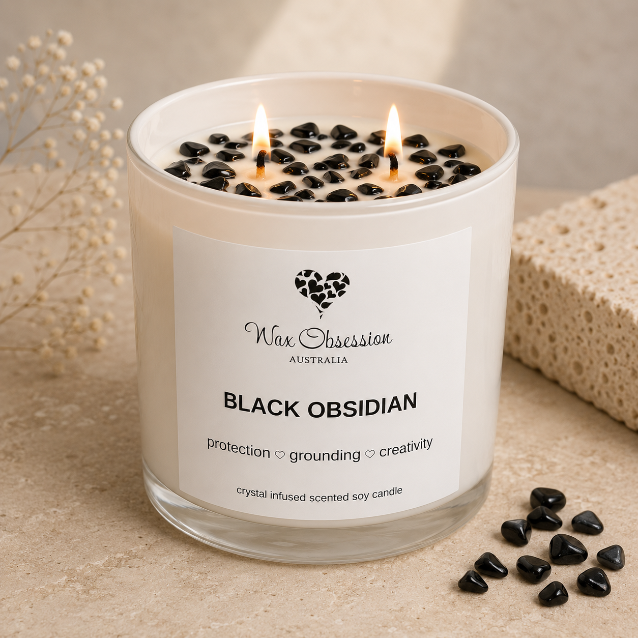 BLACK OBSIDIAN | CRYSTAL CANDLE