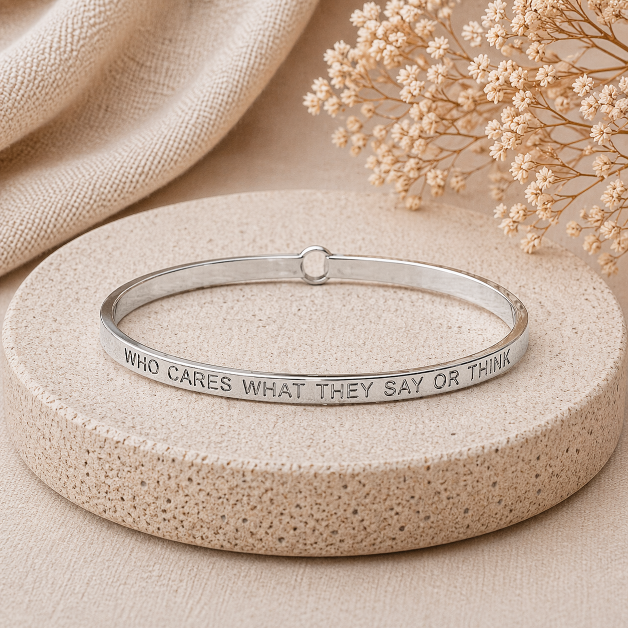 Who Cares What They Say Or Think Quote Bangle – Stainless Steel Bracelet by Wax Obsession