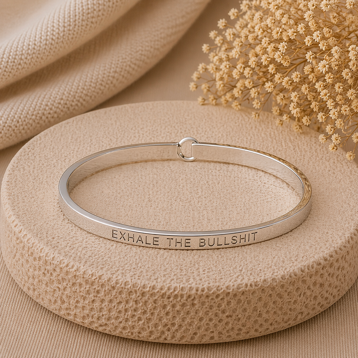 Exhale The Bullshit Quote Bangle – Stainless Steel Bracelet by Wax Obsession