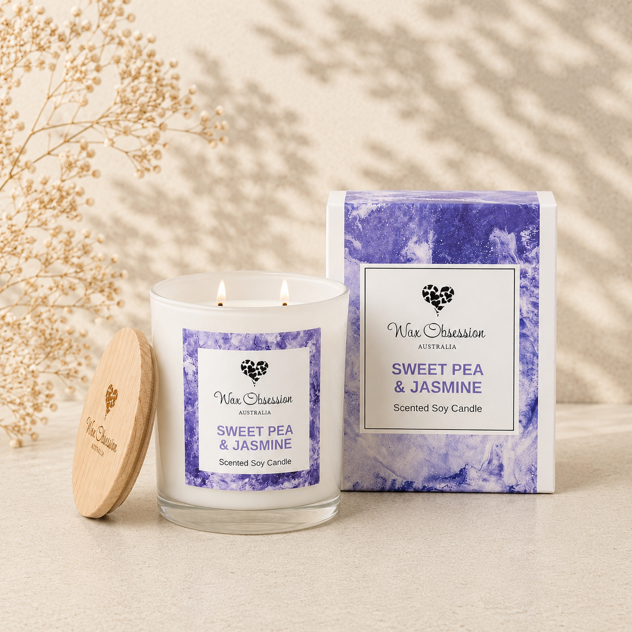 Sweet Pea & Jasmine Soy Candle by Wax Obsession