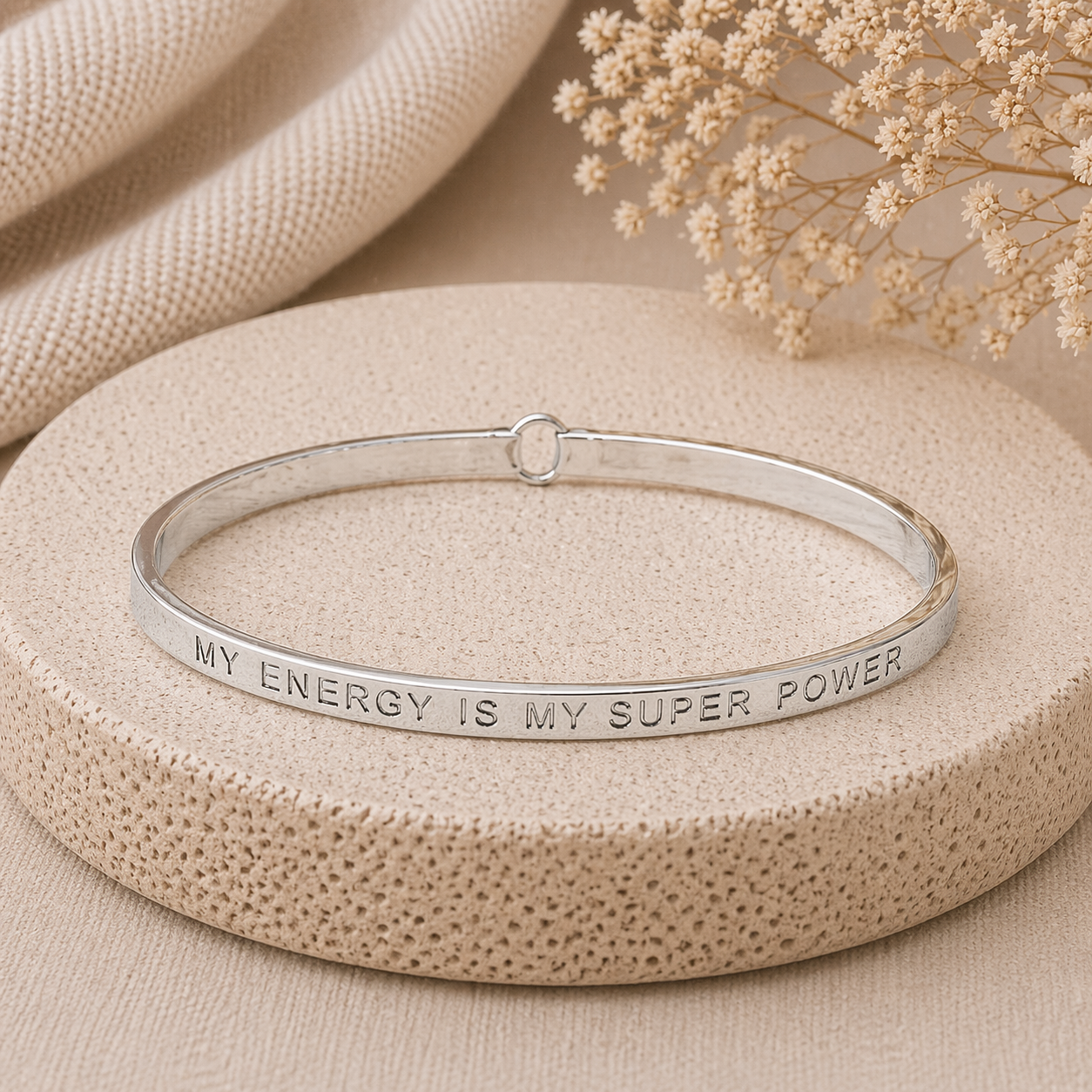 My Energy Is My Super Power Quote Bangle – Stainless Steel Bracelet by Wax Obsession