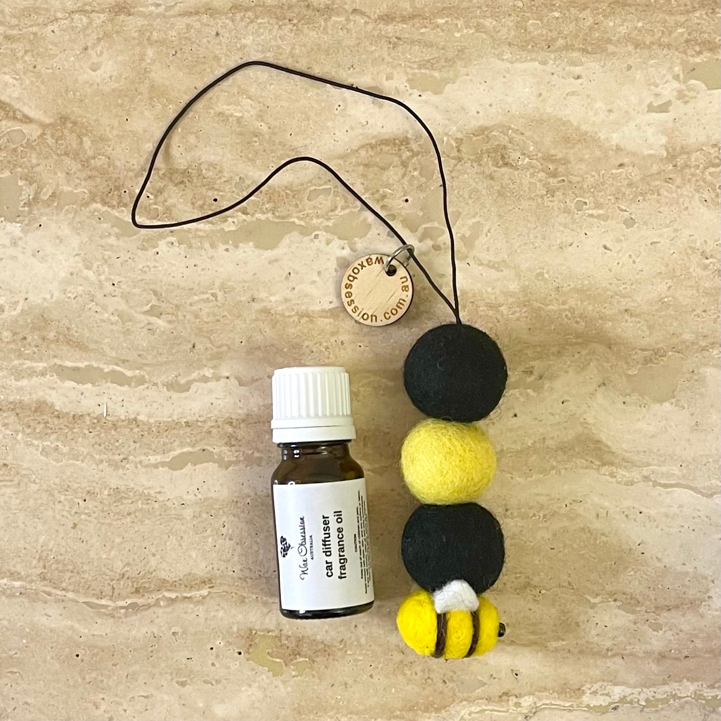 Bee Car Fragrance - Black & Yellow Wool Ball Style