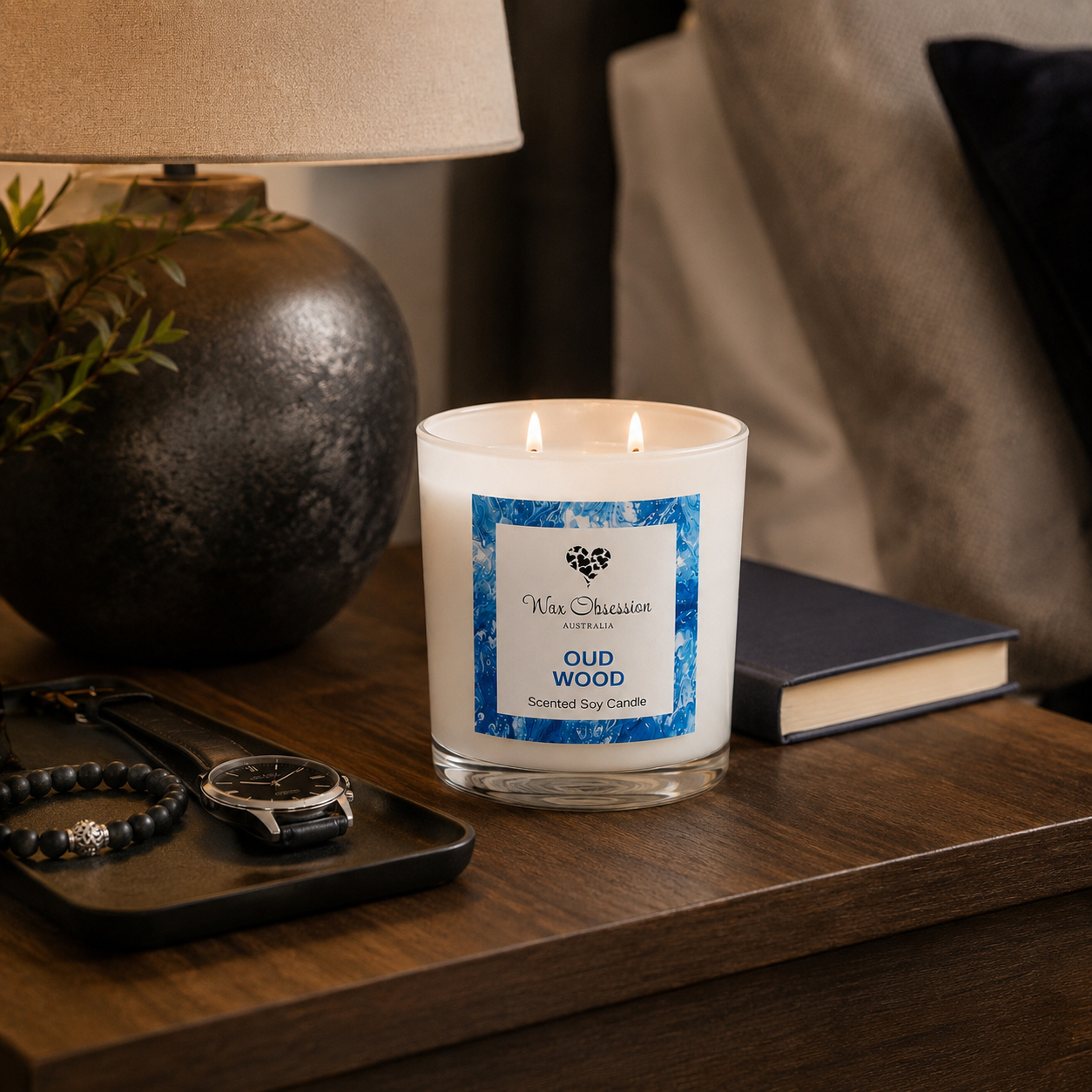 Oud & Leather Scented Soy Candle | Wax Obsession