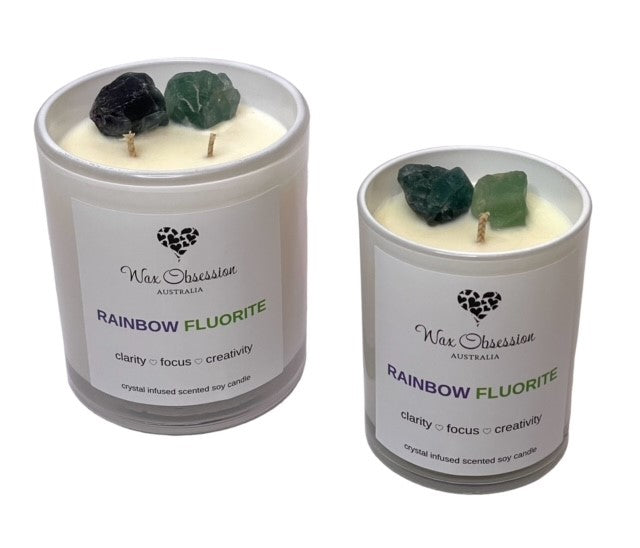 Rainbow Fluorite Crystal Candle - Clarity, Focus, Creativity