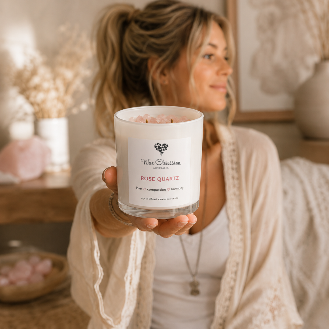 Rose Quartz intention candle | Made in Australia by Wax Obsession