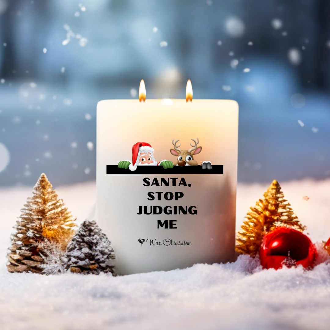 Christmas Quote Candle – "Santa, Stop Judging Me" by Wax Obsession – 420g soy candle