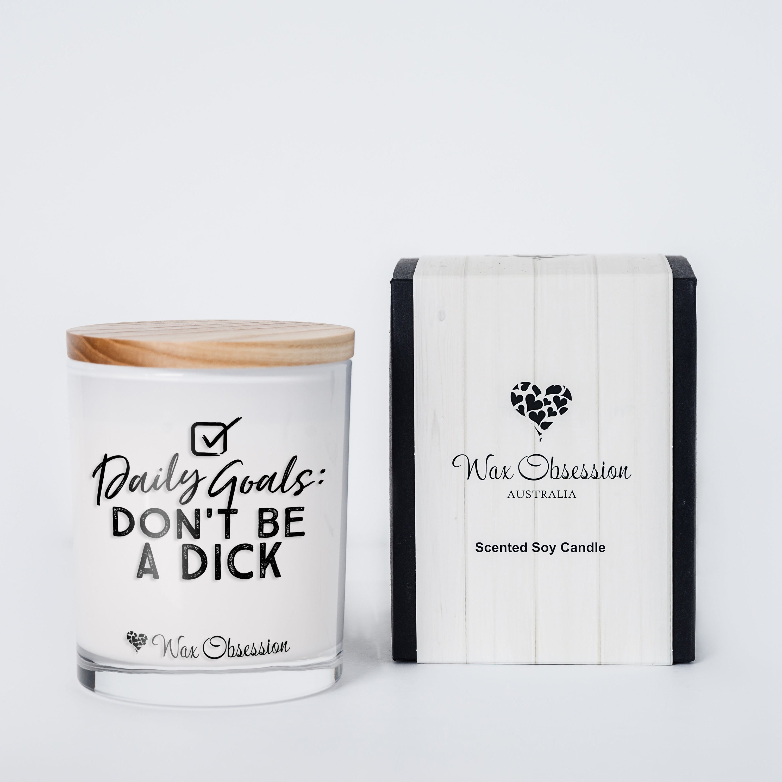 Daily Goals: don't be a dick| funny, bold quote candle by Wax Obsession