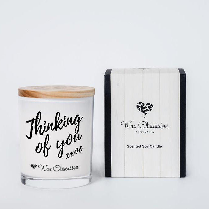 Thinking of you quote candle by Wax Obsession
