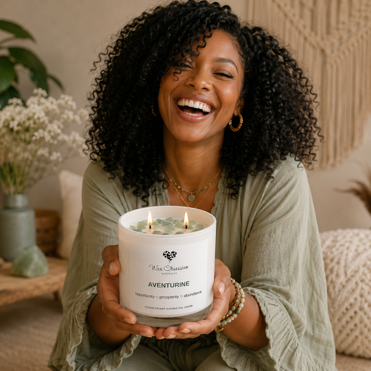 Aventurine Crystal Infused Intention Candle | Made in Australia by Wax Obsession