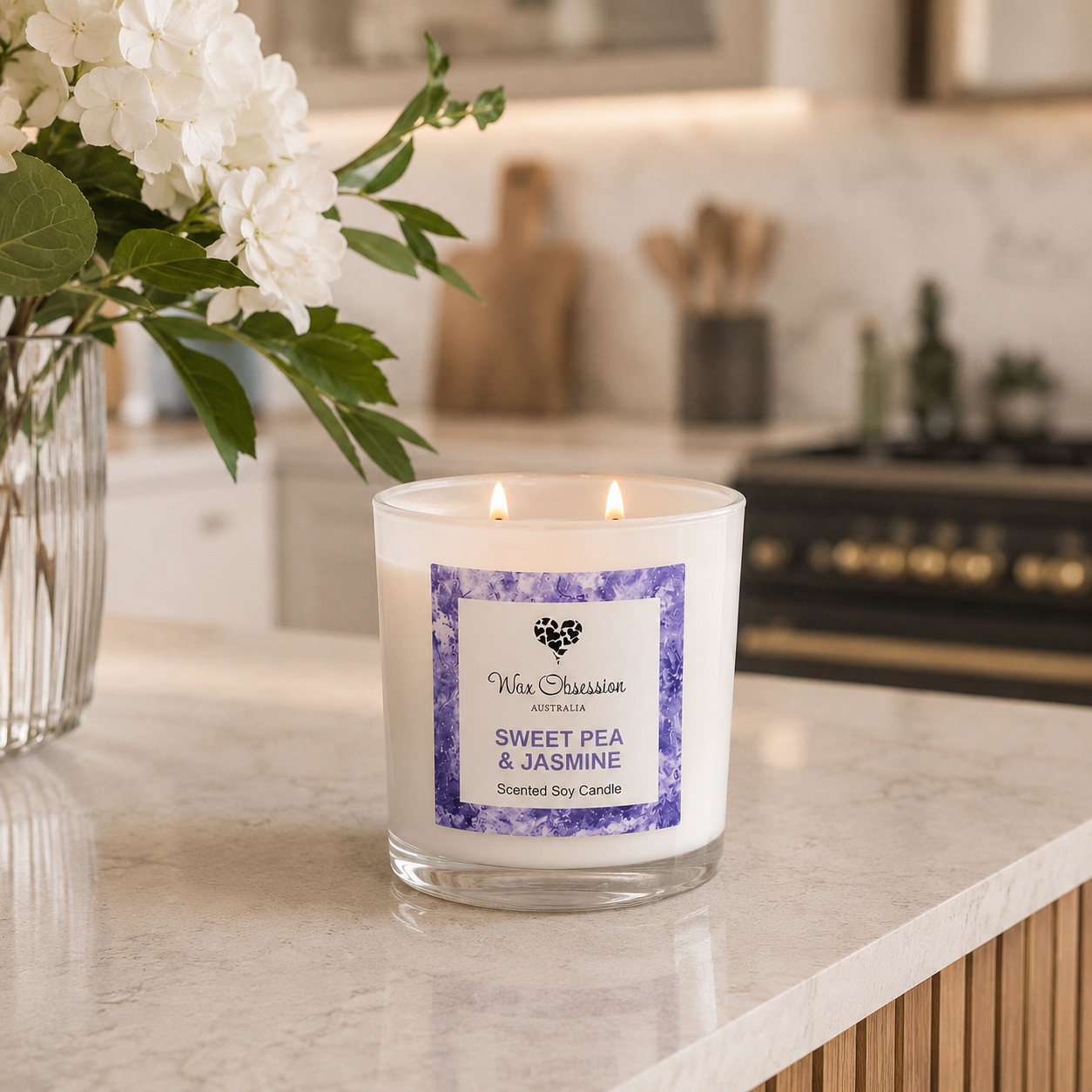 Sweet Pea & Jasmine Scented Soy Candle | Wax Obsession