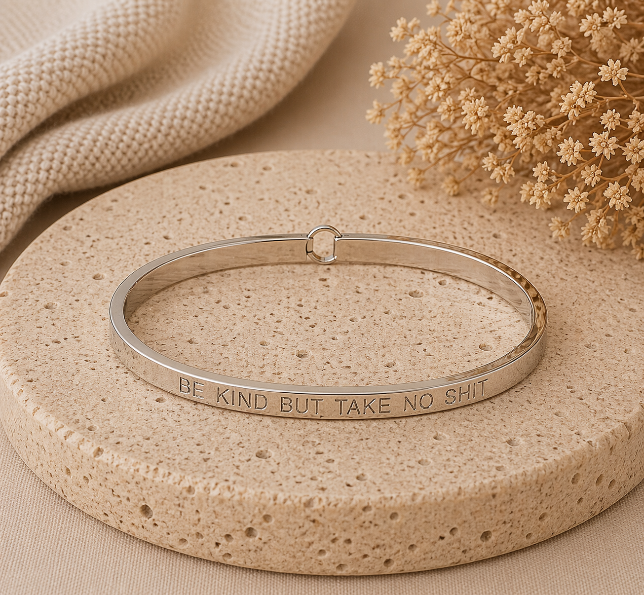 Be Kind But Take No Shit Quote Bangle – Stainless Steel Bracelet by Wax Obsession