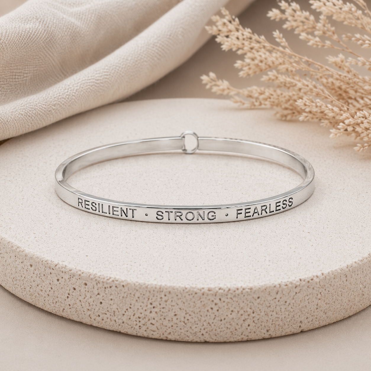 Resilient Strong Fearless Quote Bangle – Stainless Steel Bracelet by Wax Obsession