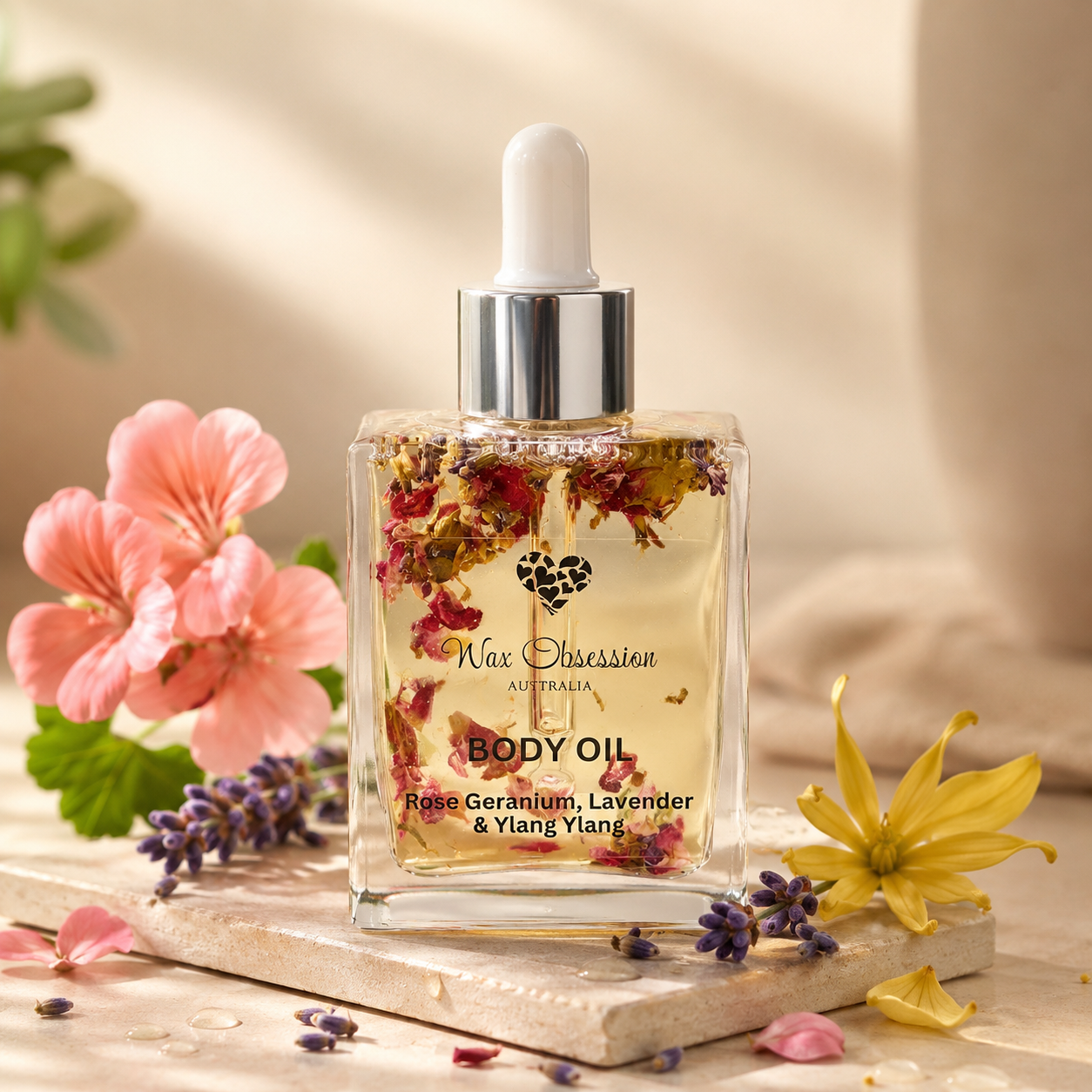 Rose Geranium, Lavender & Ylang Ylang Body Oil | Wax Obsession