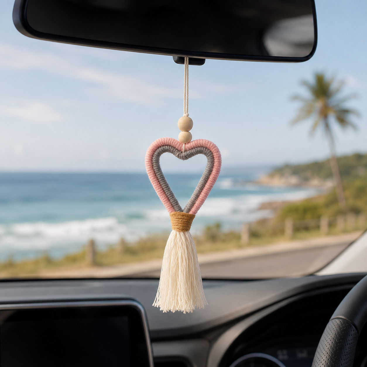 Car Fragrance by Wax Obsession | Hand woven heart shape with tassle and fragrance oil