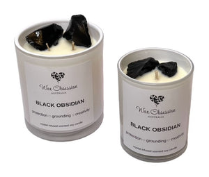 Black Obsidian Crystal Candle - Protection, Grounding, Creativity