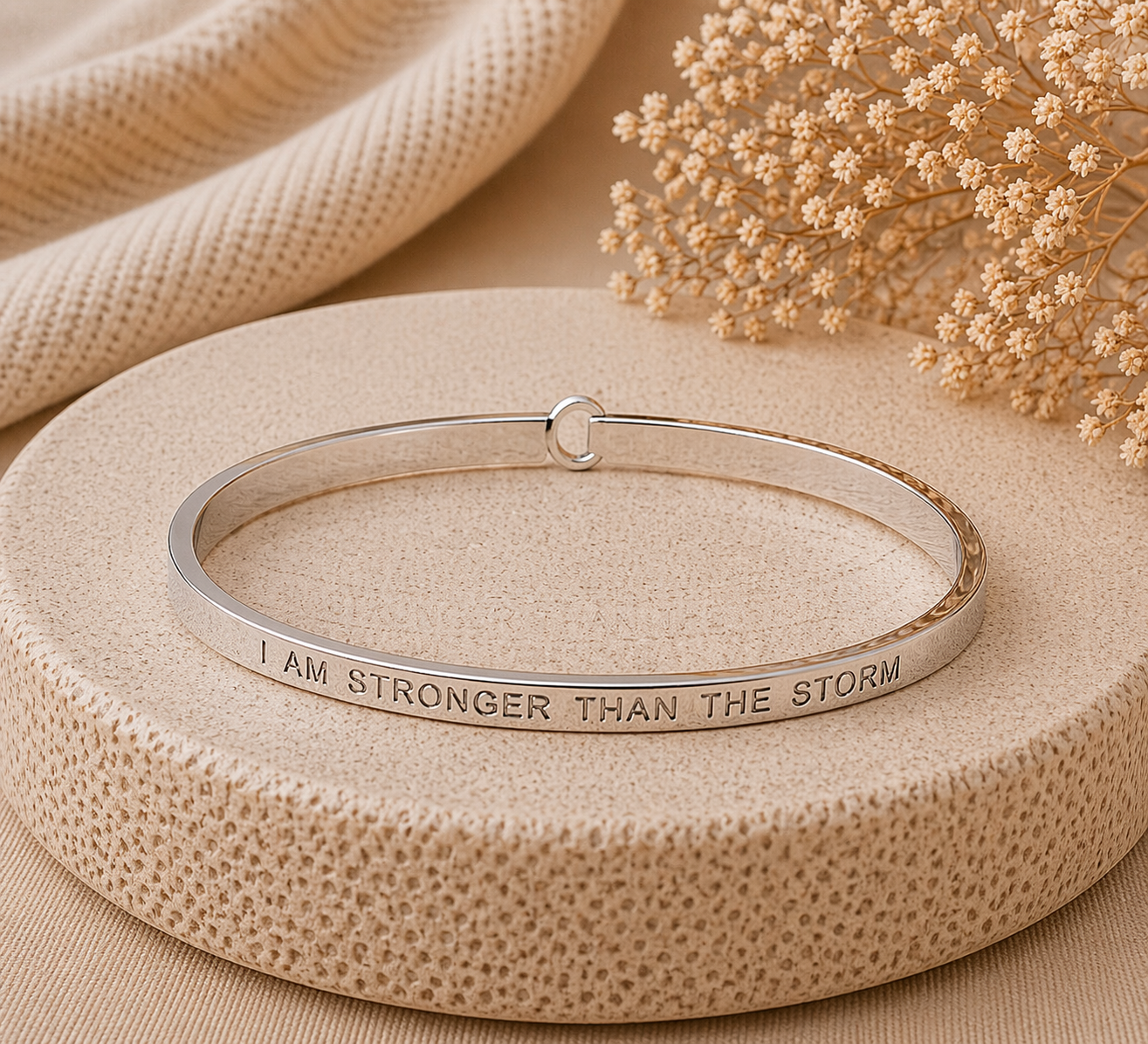 I Am Stronger Than The Storm Quote Bangle – Stainless Steel Bracelet by Wax Obsession