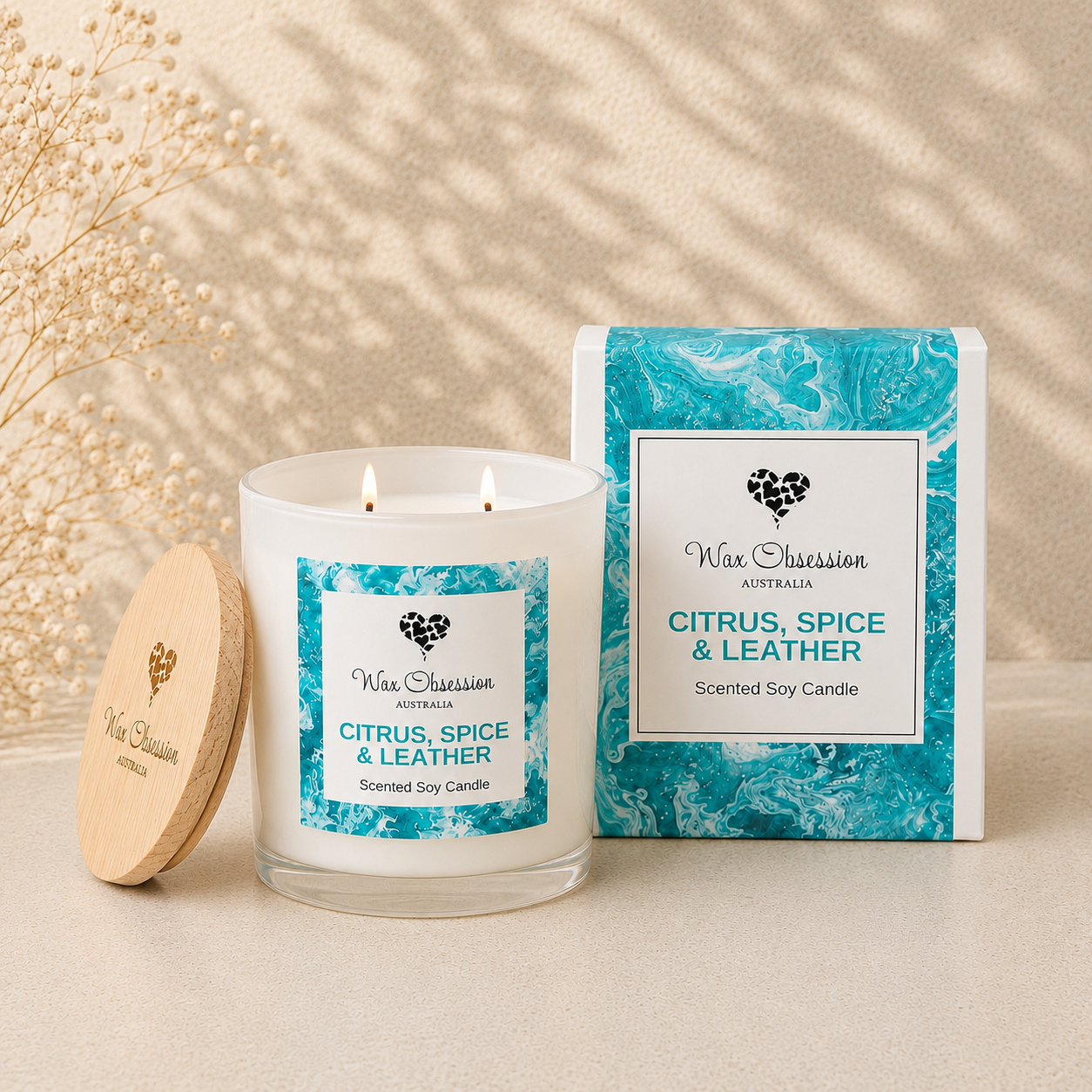 Citrus, Spice & Leather Soy Candle by Wax Obsession | a masculine cologne fragrance