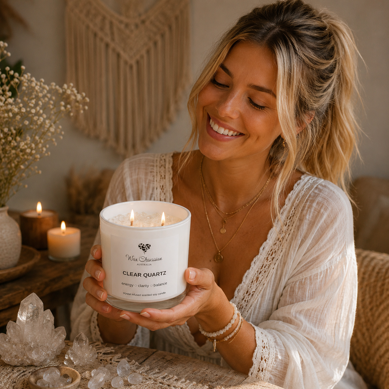 Clear Quartz Intention Crystal Soy Candle | Made in Australia by Wax Obsession