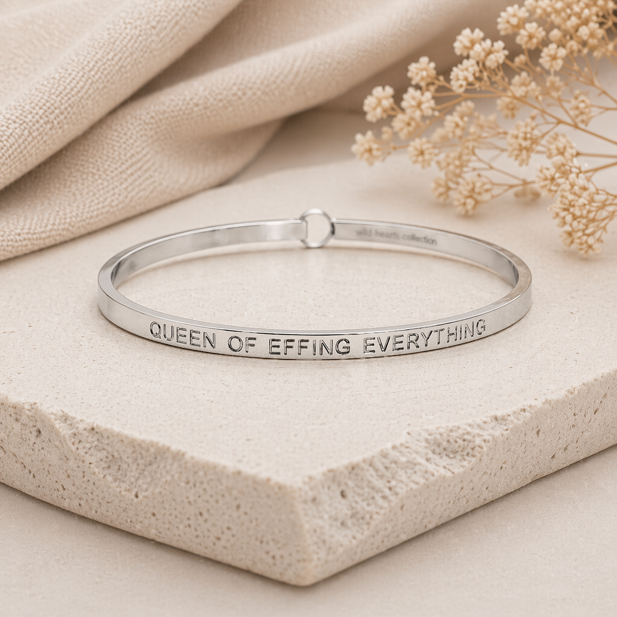 Queen of Effing Everything Quote Bangle – Stainless Steel Bracelet by Wax Obsession