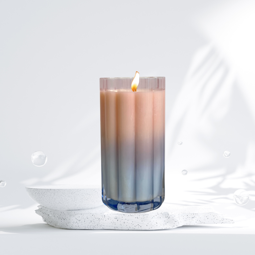 Pink & Blue Gradient Wave Candle – Reusable Glass Candle by Wax Obsession