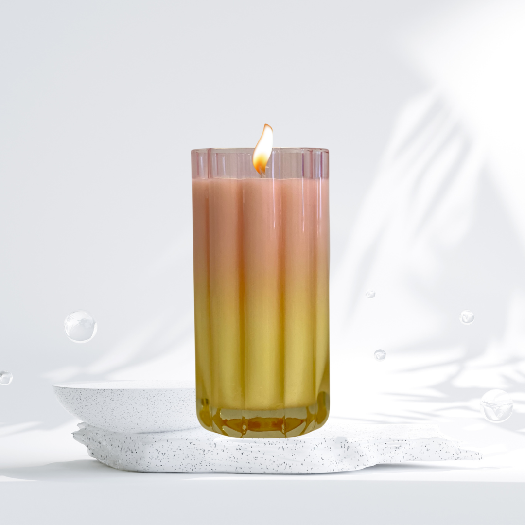 Pink & Yellow Gradient Wave Candle – Reusable Glass Candle by Wax Obsession