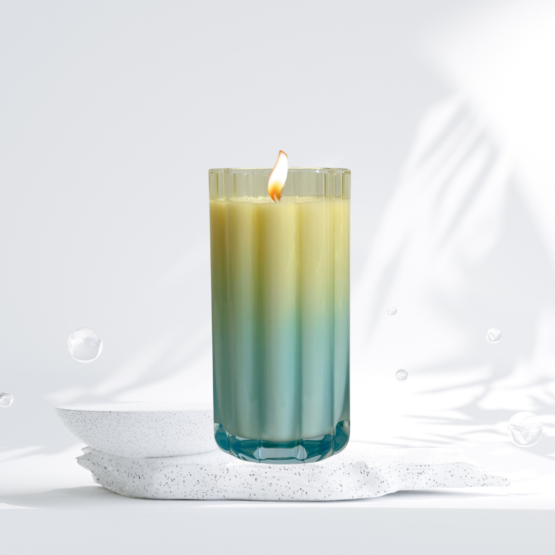 Yellow & Blue Gradient Wave Candle – Coloured Glass Candle by Wax Obsession