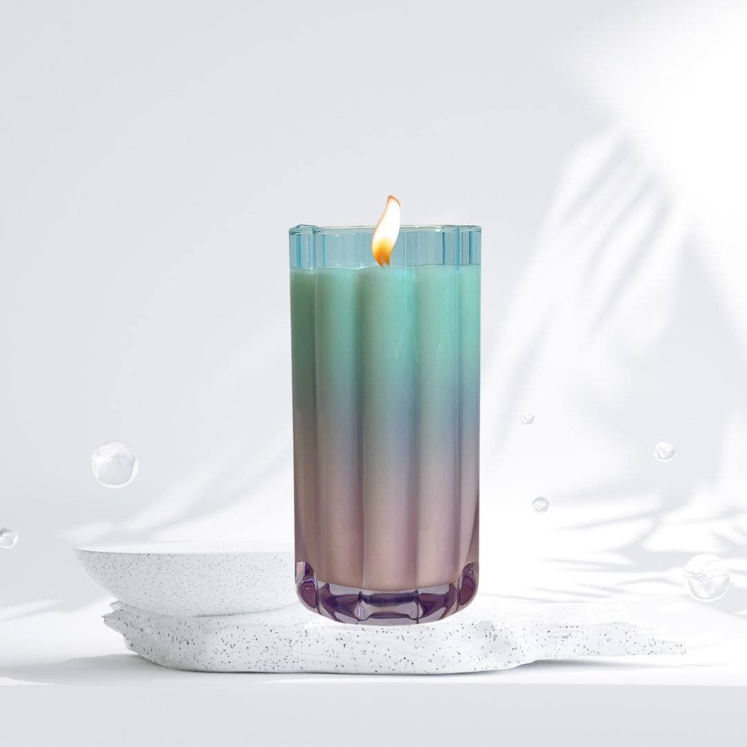 Blue & Pink Gradient Wave Candle – Coloured Glass Candle by Wax Obsession