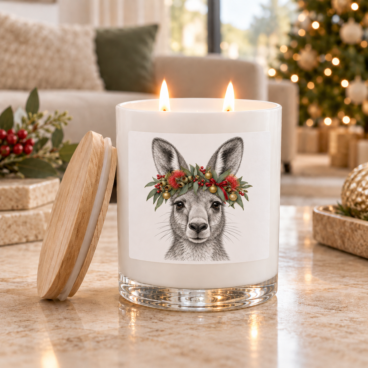 Kangaroo Christmas Candle | Festive Australian Wildlife Candle by Wax Obsession