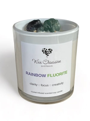 Rainbow Fluorite Crystal Candle - Clarity, Focus, Creativity