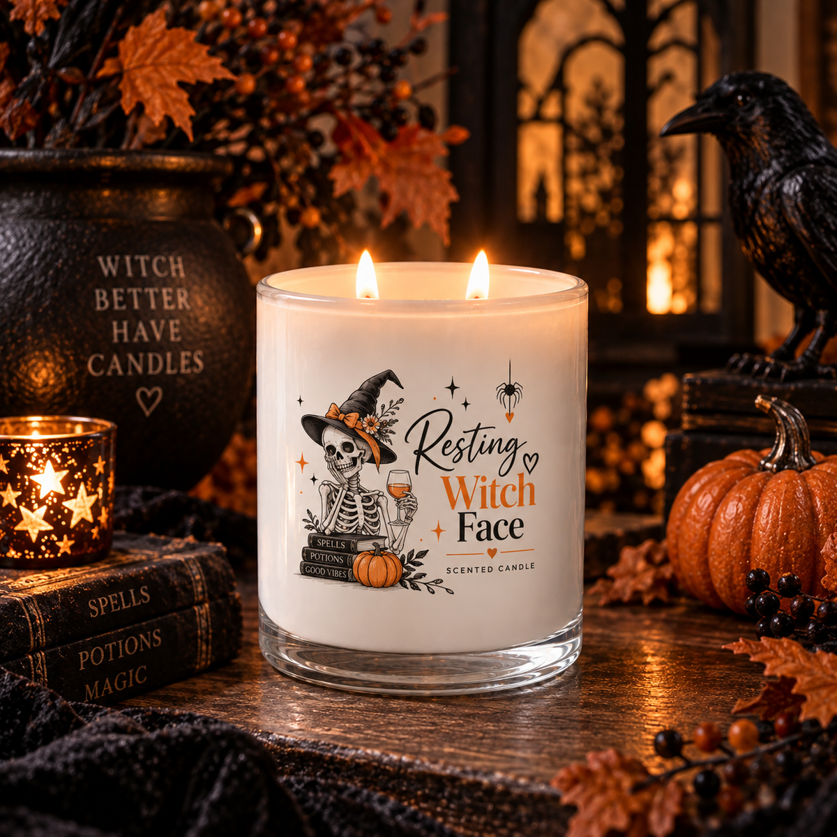 Resting Witch Face Halloween Candle by Wax Obsession | Spiced Pumpkin