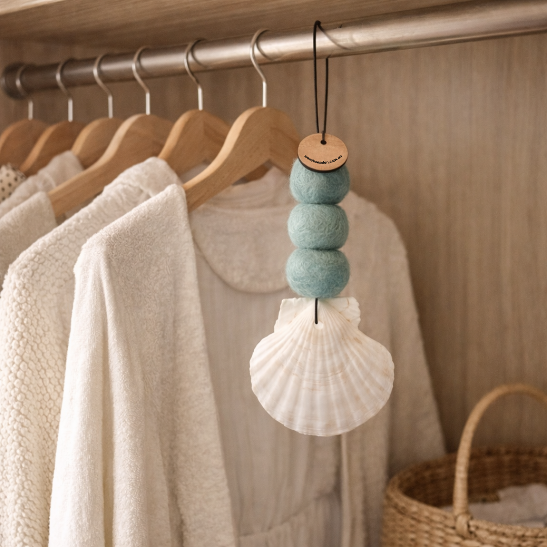 Coastal air freshener hanging in wardrobe to keep clothes smelling fresh