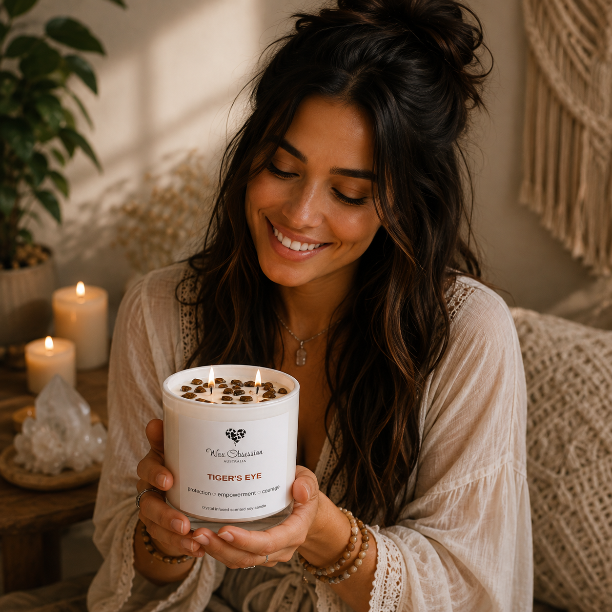 Tiger's Eye Intention Crystal Candle | Made in Australia by Wax Obsession