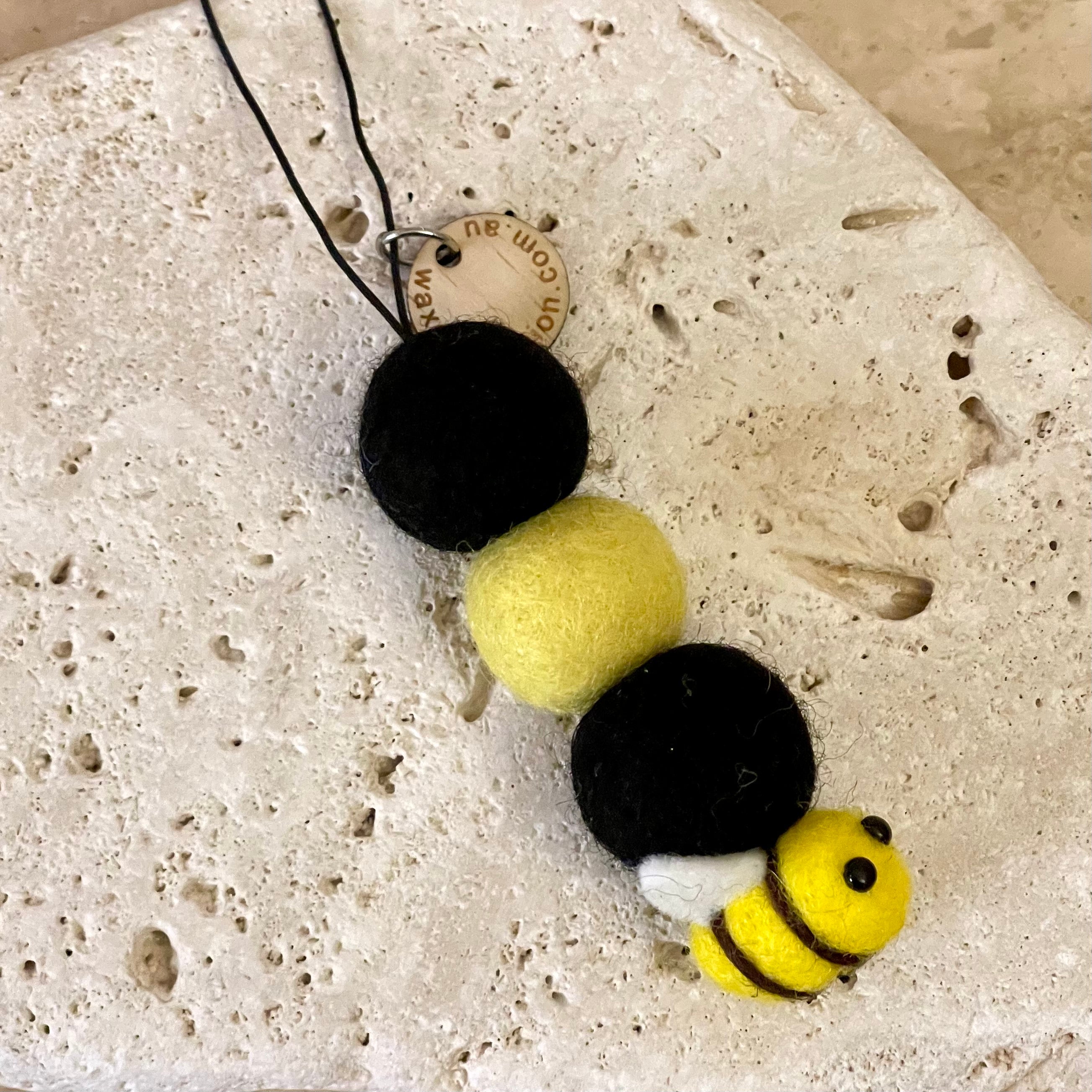 Bee Car Fragrance - Black & Yellow Wool Ball Style